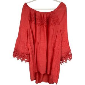 EST. 1946 Embroidered Sleeves Coral Peasant Blouse 26/28W